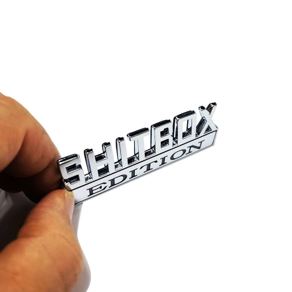 Shitbox Edition Emblem Chrome with Black Text Scale